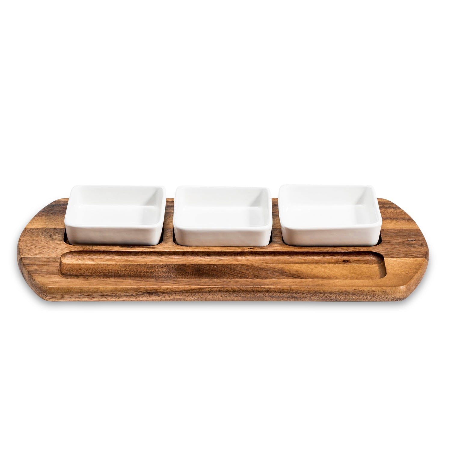 Charcuterie / Serving Tray w/ 3 Square Ceramic Bowls
