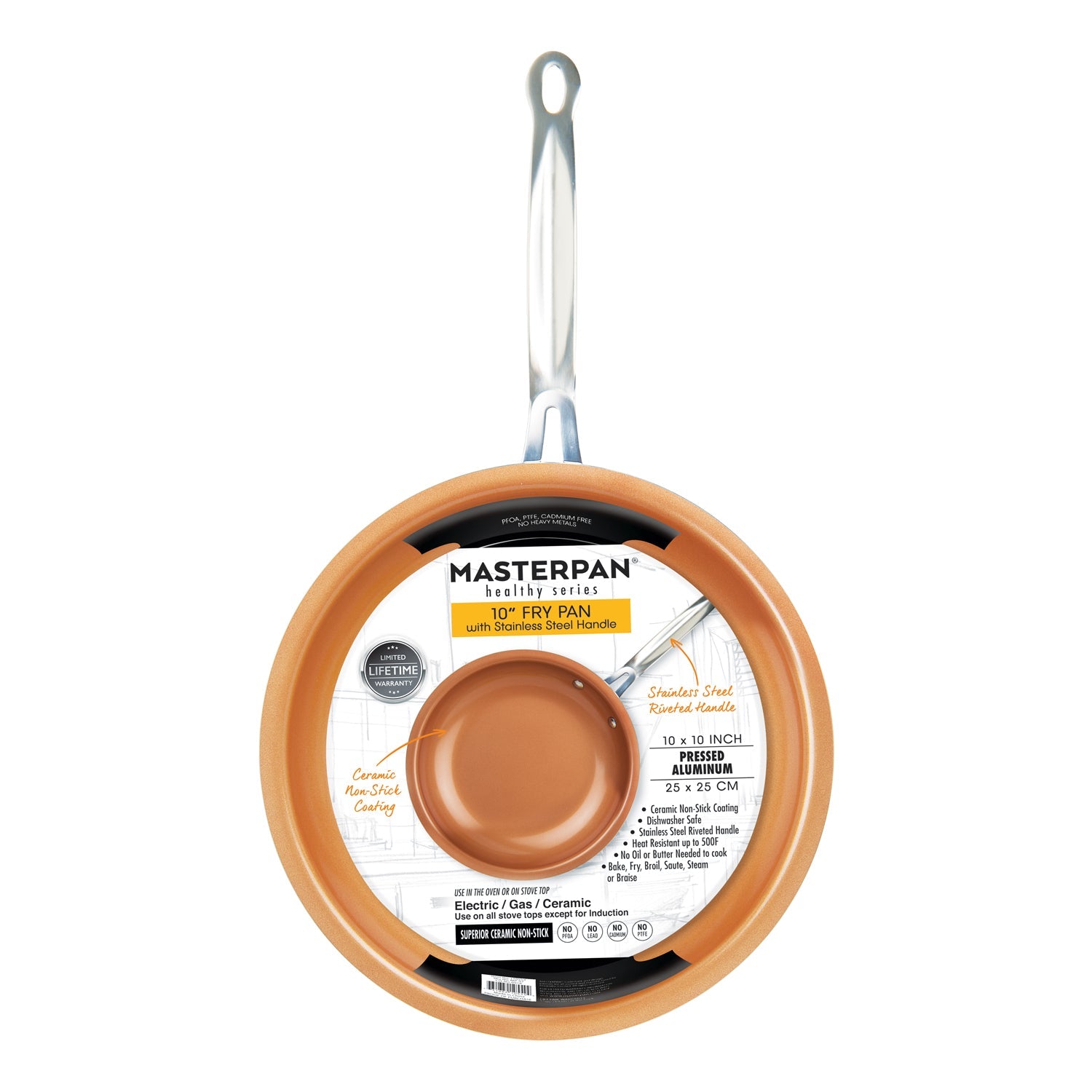 MASTERPAN Ceramic Nonstick Copper Color Frypan & Skillet, 10" (25cm)