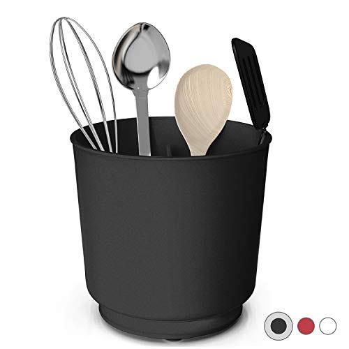 Cooler Kitchen Extra Large and Sturdy Rotating Utensil Holder Caddy with No-Tip Weighted Base, Removable Divider, and Gripped Insert | Rust Proof and Dishwasher Safe