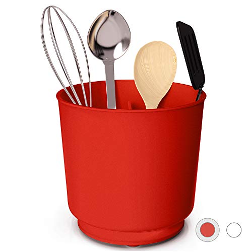 Cooler Kitchen Extra Large and Sturdy Rotating Utensil Holder Caddy with No-Tip Weighted Base, Removable Divider, and Gripped Insert | Rust Proof and Dishwasher Safe