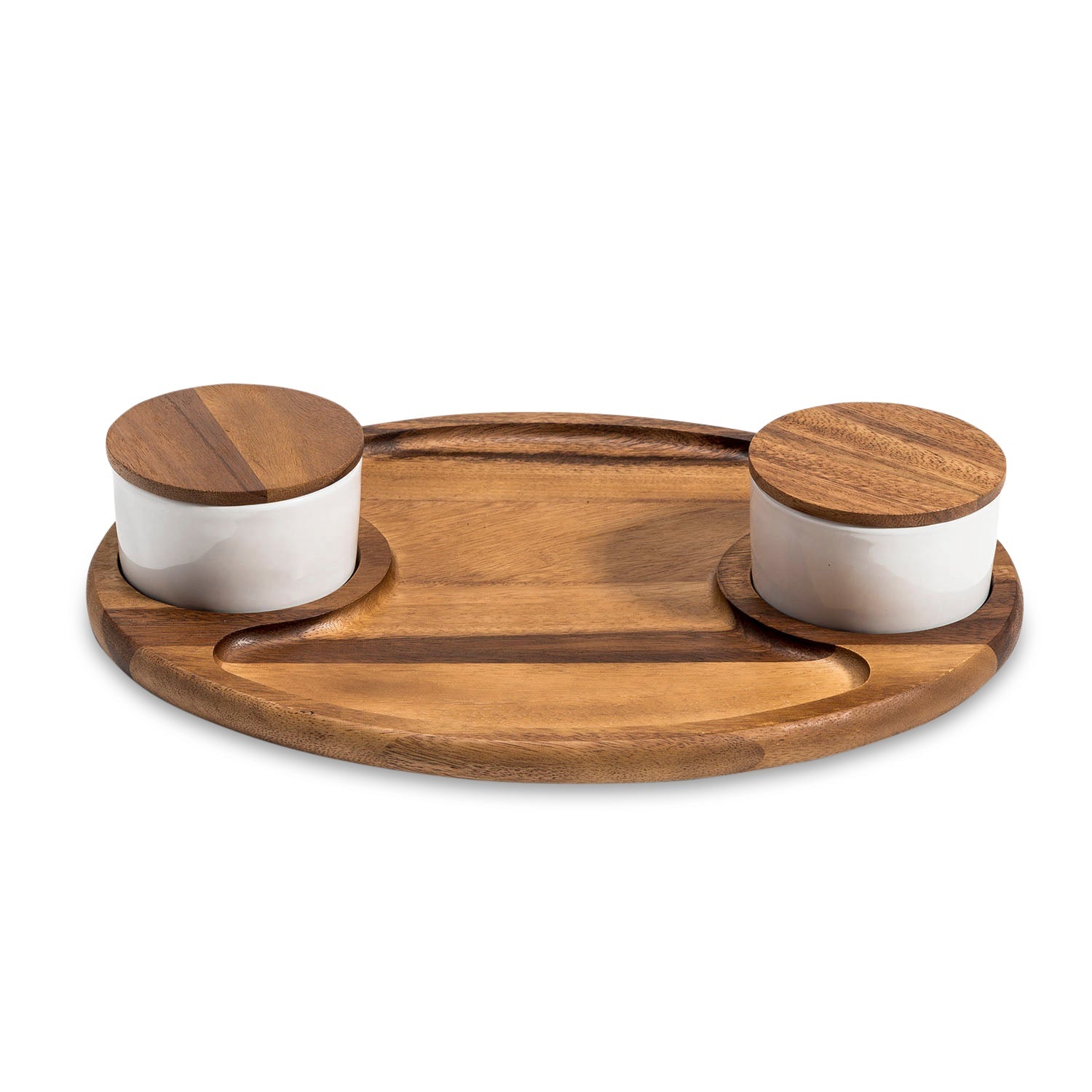 Charcuterie / Serving Tray w/ 2 Ceramic Bowls w/ Lids