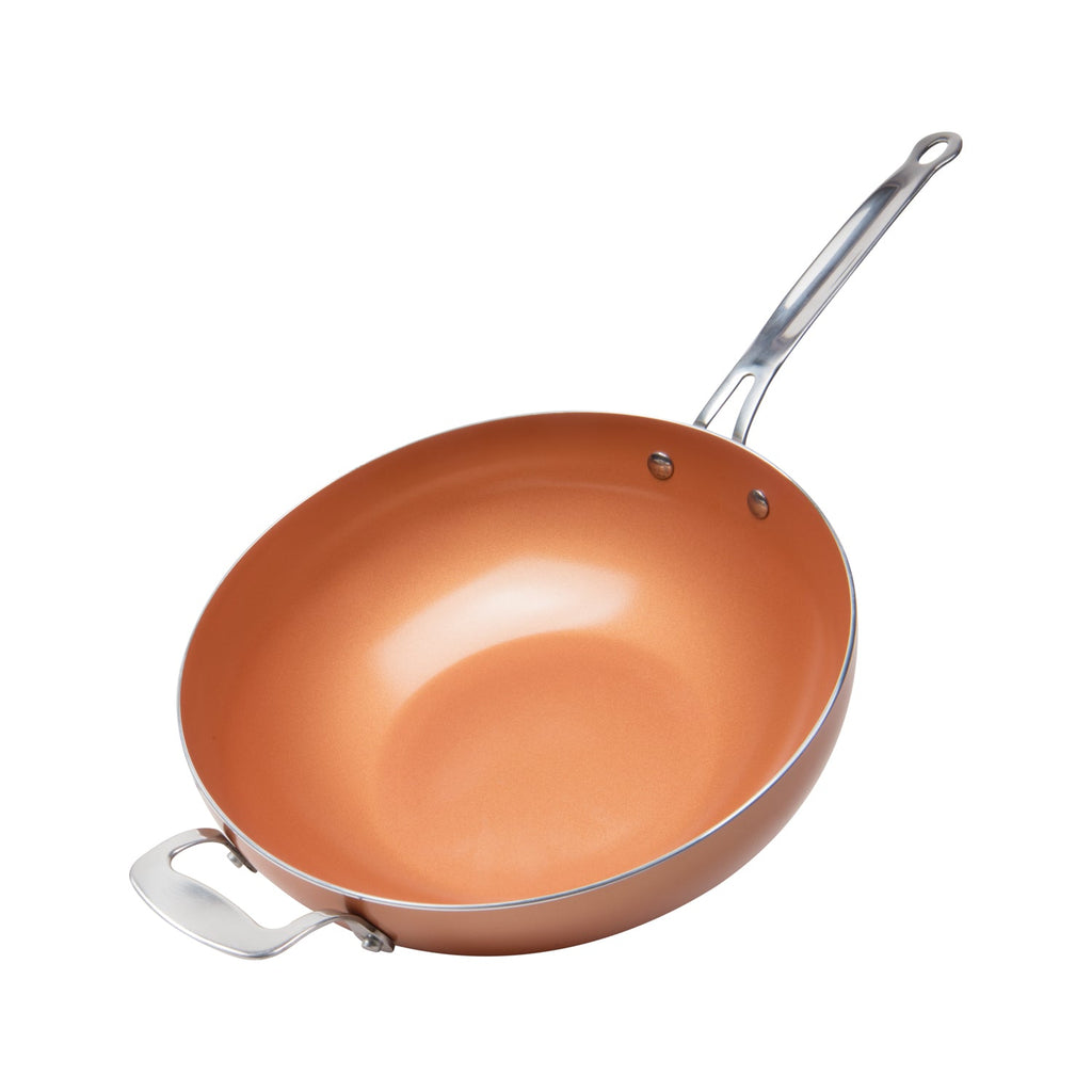 MASTERPAN Ceramic Nonstick Copper Color Wok & Glass Lid, 12" (30cm)