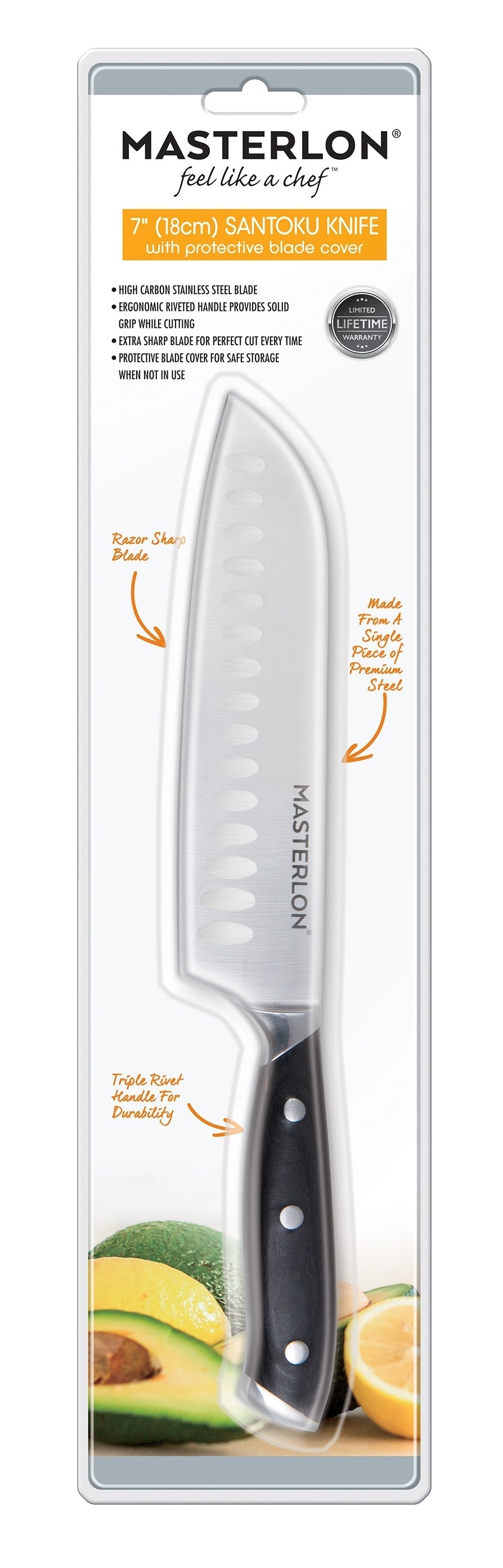 MASTERPAN Essential Chef’s Knife Bundle - 8" Chef’s Knife, 8" Slicer Knife & 7" Santoku Knife - Stainless Steel Blades with Protective Covers