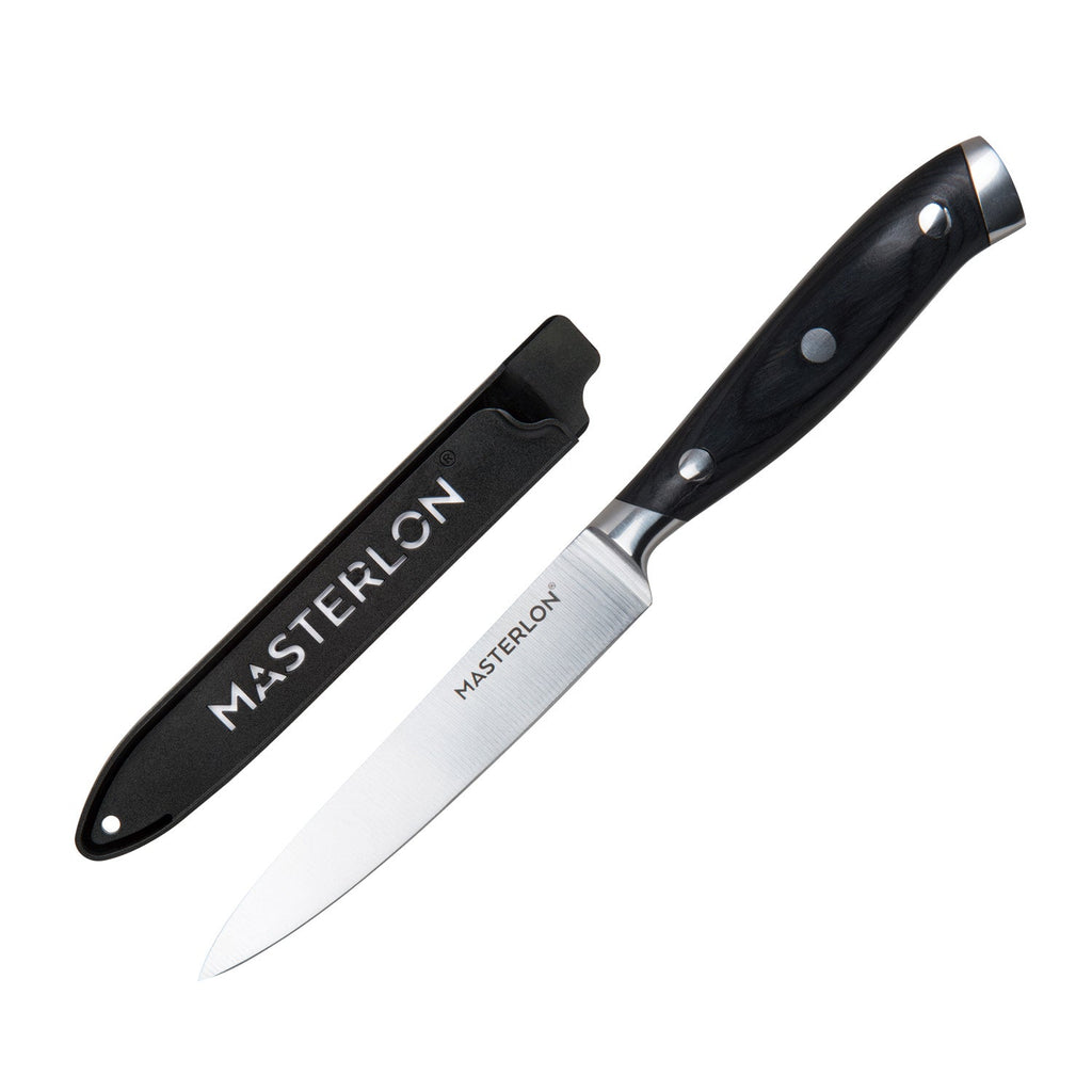 MASTERPAN Essential Chef’s Knife Bundle - 8" Chef’s Knife, 8" Slicer Knife & 7" Santoku Knife - Stainless Steel Blades with Protective Covers