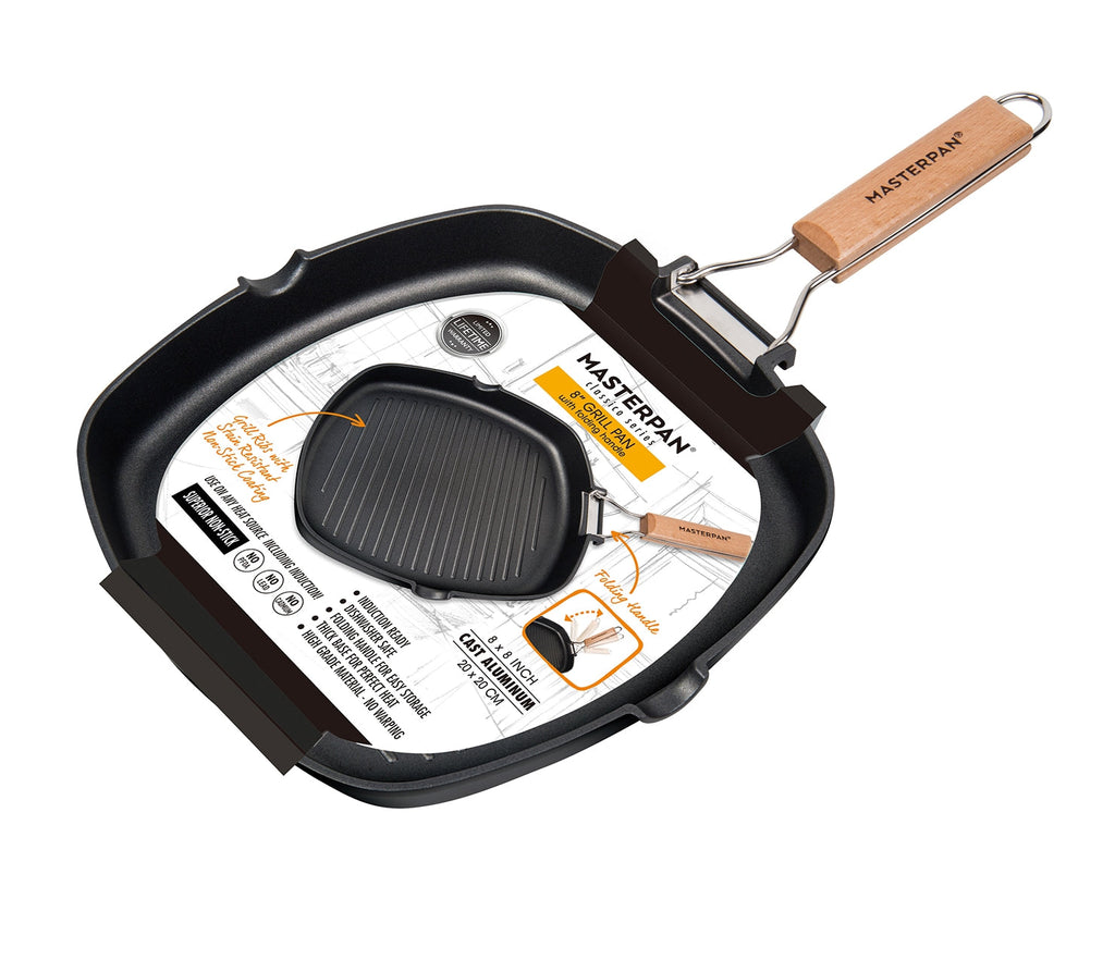 MASTERPAN Nonstick Grill Pan with Folding Handle, 8" (20cm)