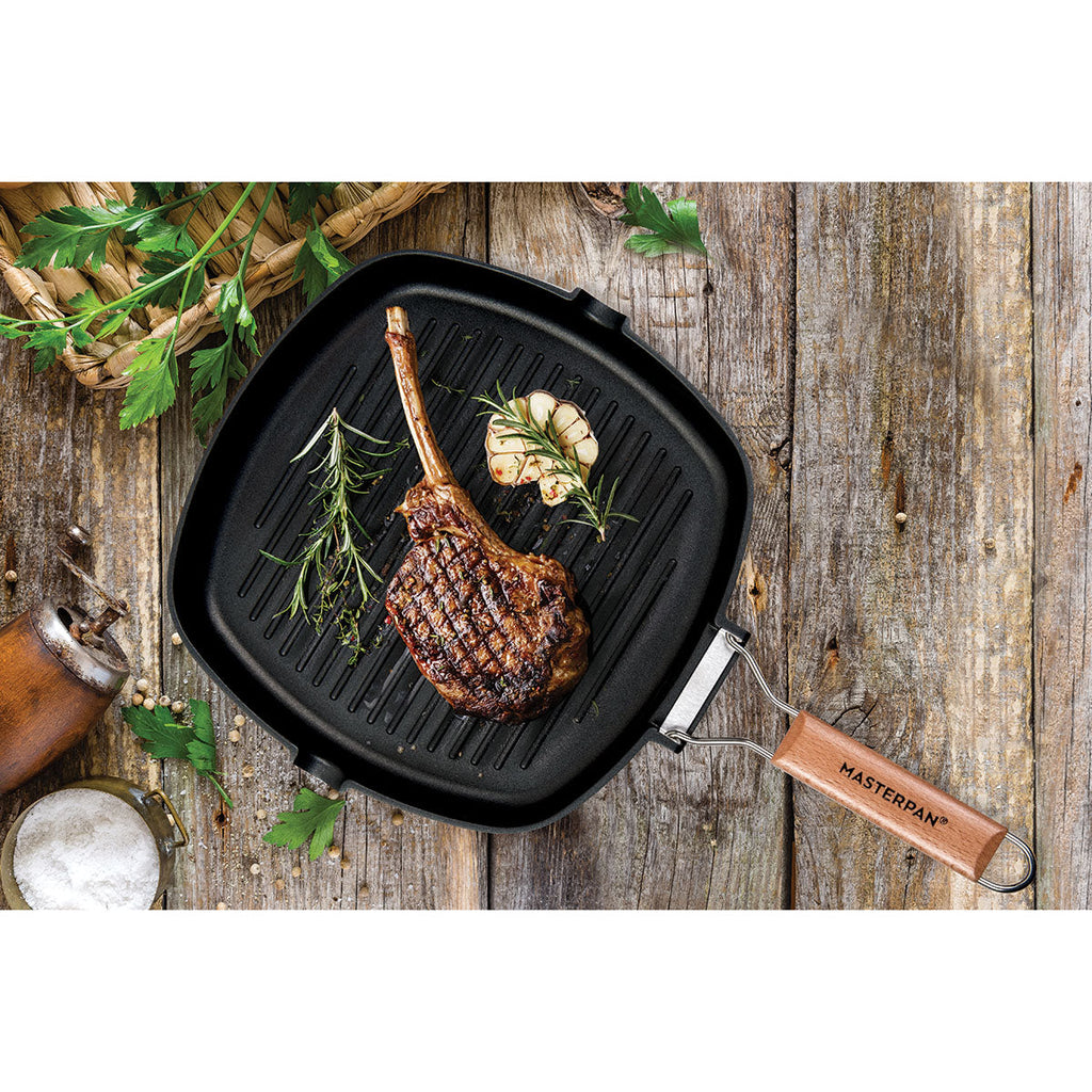 MASTERPAN Nonstick Grill Pan with Folding Handle, 8" (20cm)