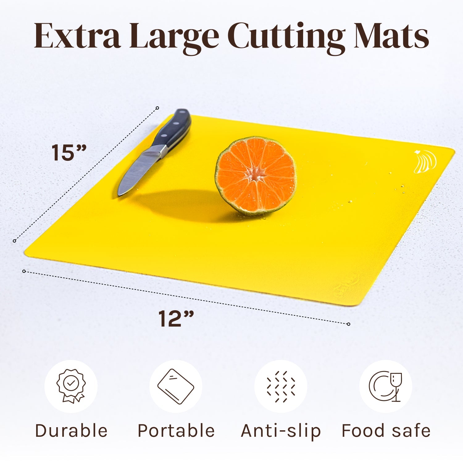 Small Extra Thick Flexible Plastic Cutting Board Mats With Food Icons & "EZ-Grip" Waffle Back (Set of 4) - Small Chopping Board Set