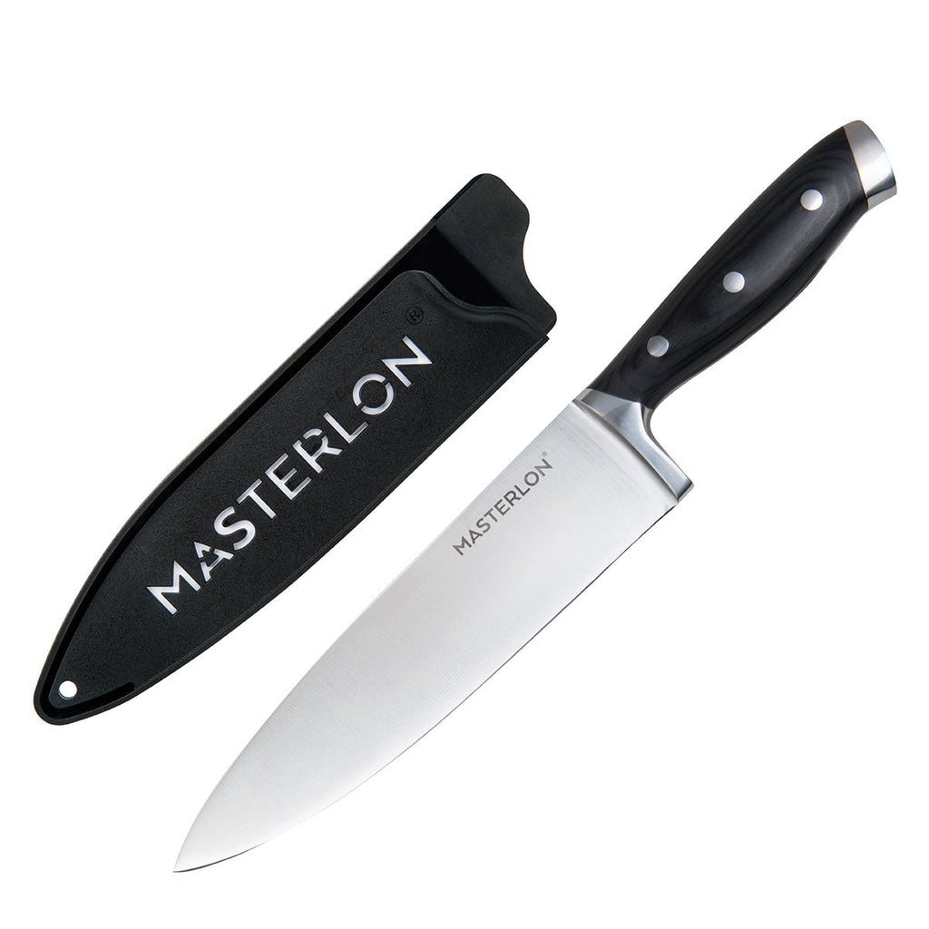 MASTERPAN Essential Chef’s Knife Bundle - 8" Chef’s Knife, 8" Slicer Knife & 7" Santoku Knife - Stainless Steel Blades with Protective Covers