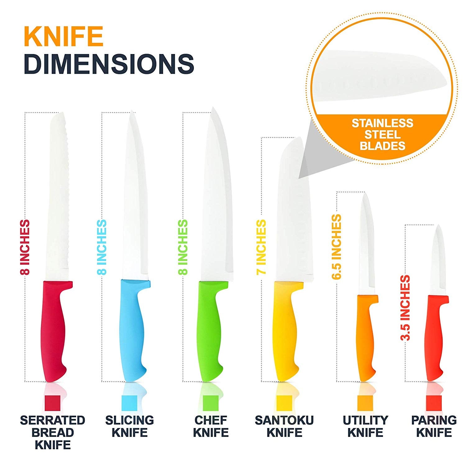 Chef's Choice Colorful Professional 12 Piece Knife Set By Cooler Kitchen