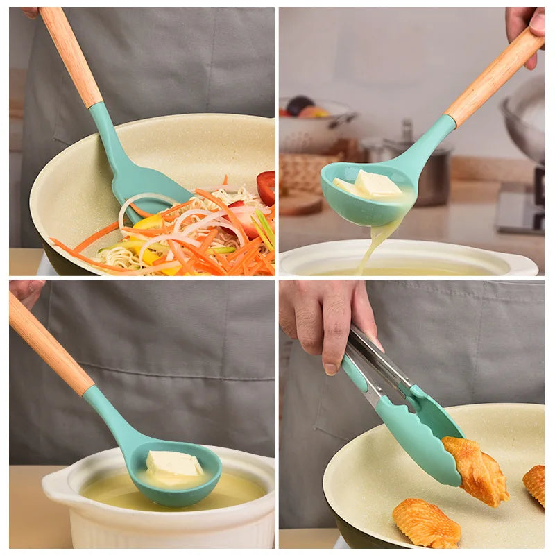 12-Piece Silicone Kitchen Utensil Set – Cooking Utensils with Wooden Handles, Non-Stick Heat-Resistant