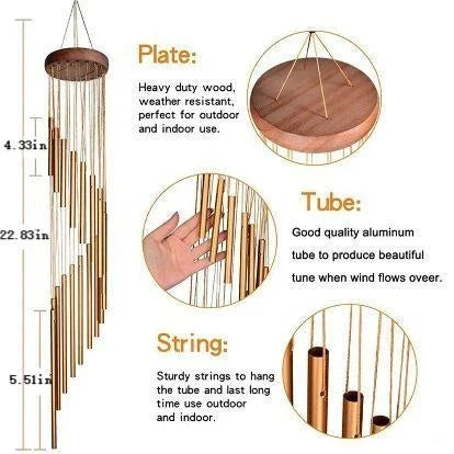 12-Tube Aluminum Wind Chimes – Deep Tone Outdoor Chimes for Garden and Patio