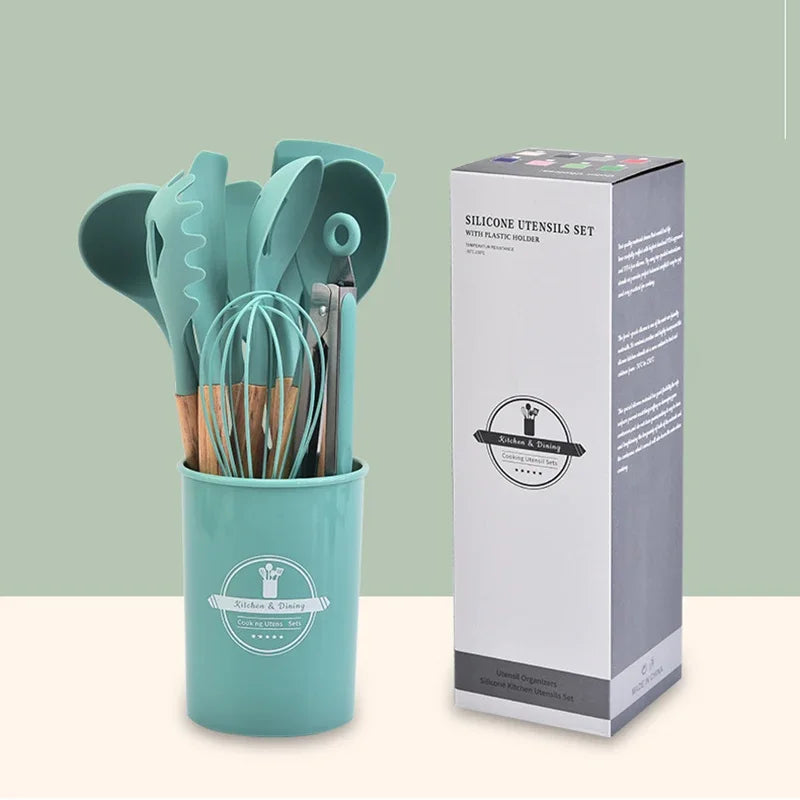 12-Piece Silicone Kitchen Utensil Set – Cooking Utensils with Wooden Handles, Non-Stick Heat-Resistant