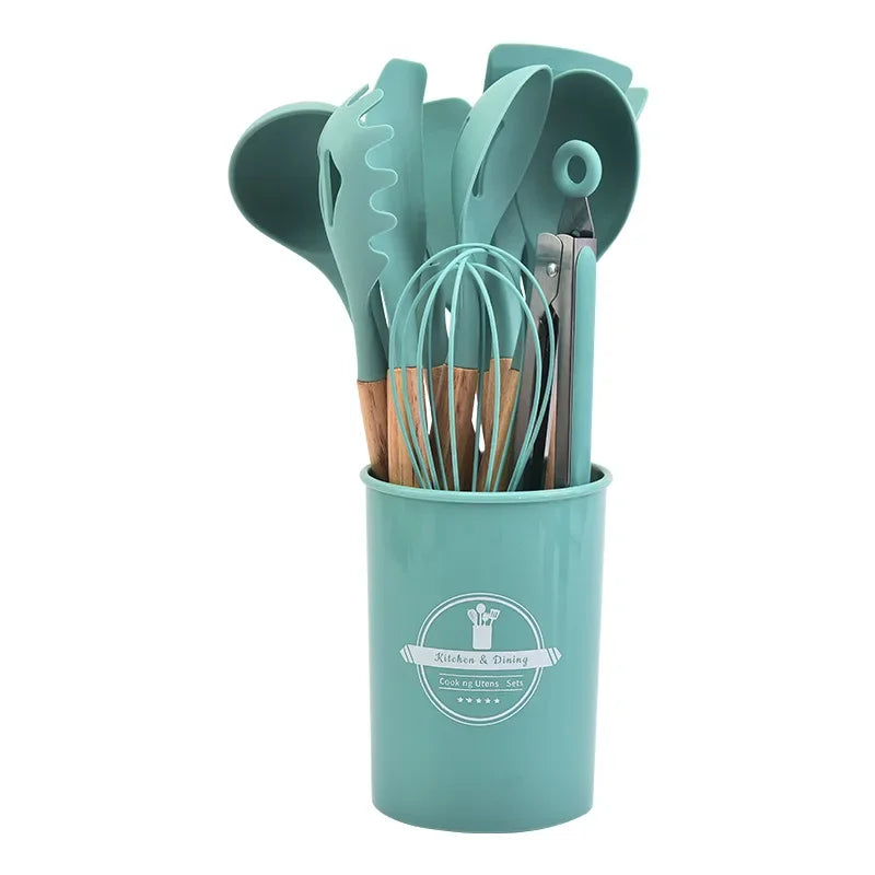 12-Piece Silicone Kitchen Utensil Set – Cooking Utensils with Wooden Handles, Non-Stick Heat-Resistant